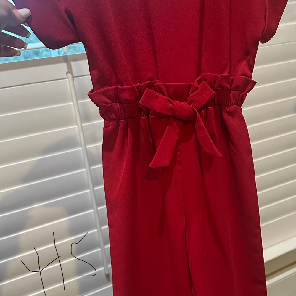 Stylish Red Jumpsuit with Waist Tie